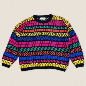 Vintage 80s Colorful‎ Funky Pattern Oversized Sweater Transformer - Size Large